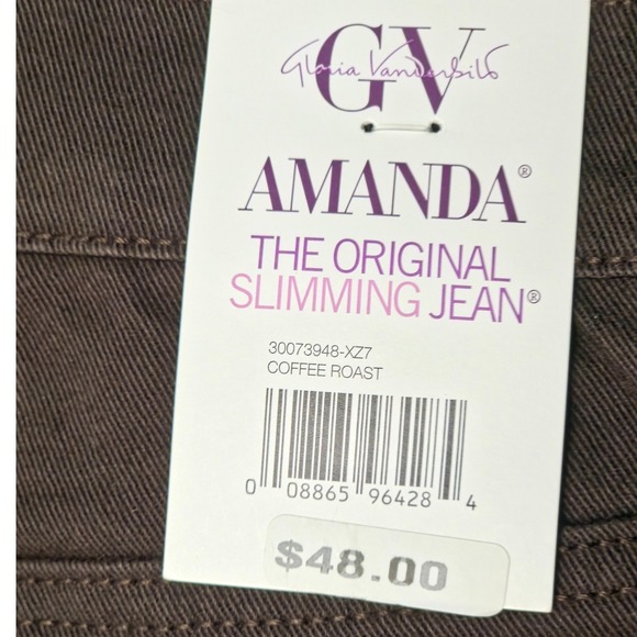 Gloria Vanderbilt Amanda Jeans Womens 4 Coffee Roast Slimming Tapered Twill Pant - Picture 8 of 8